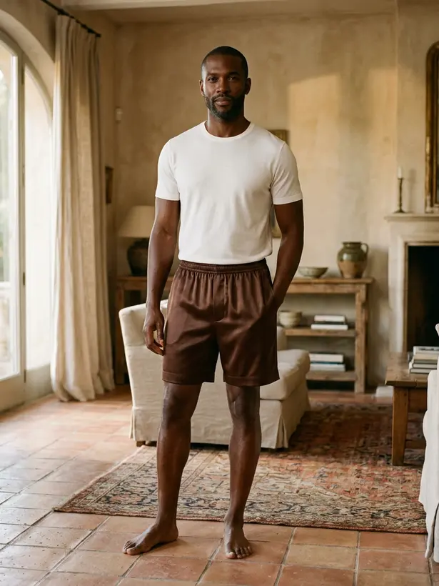Short Pijama Seda Marrom, pijama masculino de seda Elcejama