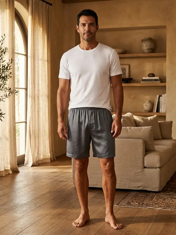 Short Pijama Seda Grafite, pijama masculino de seda Elcejama
