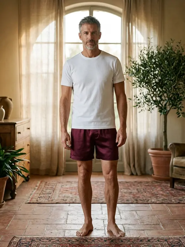 Short Pijama Seda Vinho, pijama masculino de seda Elcejama
