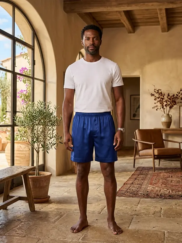 Short Pijama Seda Azul Royal, pijama masculino de seda Elcejama
