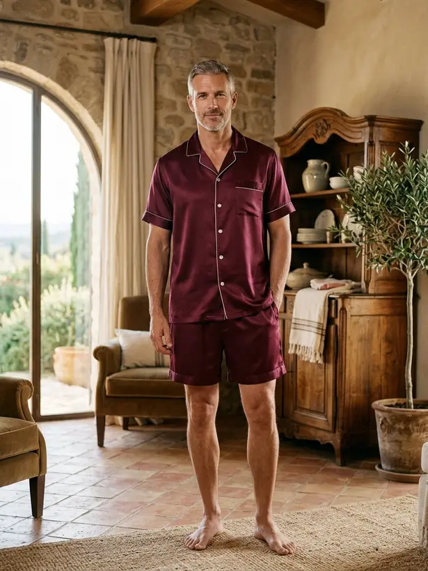 Pijama Camisa Seda Vinho, pijama masculino de seda Elcejama