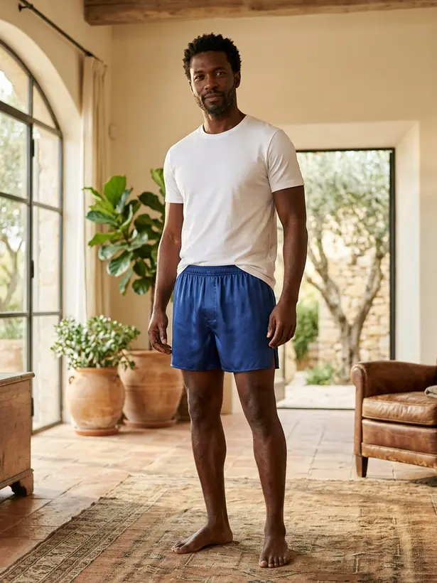Samba-canção Seda Azul Royal, pijama masculino de seda Elcejama