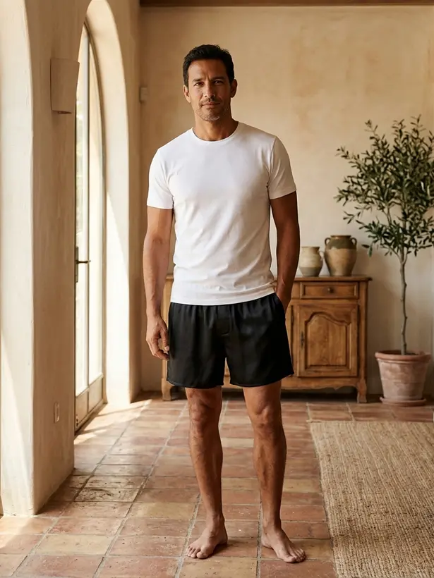 Samba-canção Seda Preta, pijama masculino de seda Elcejama