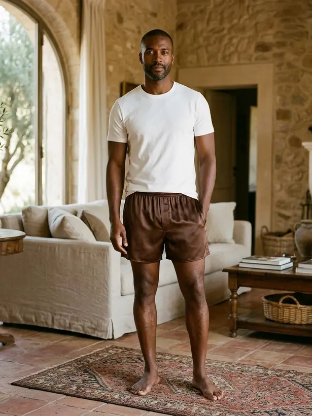Samba-canção Seda Marrom, pijama masculino de seda Elcejama